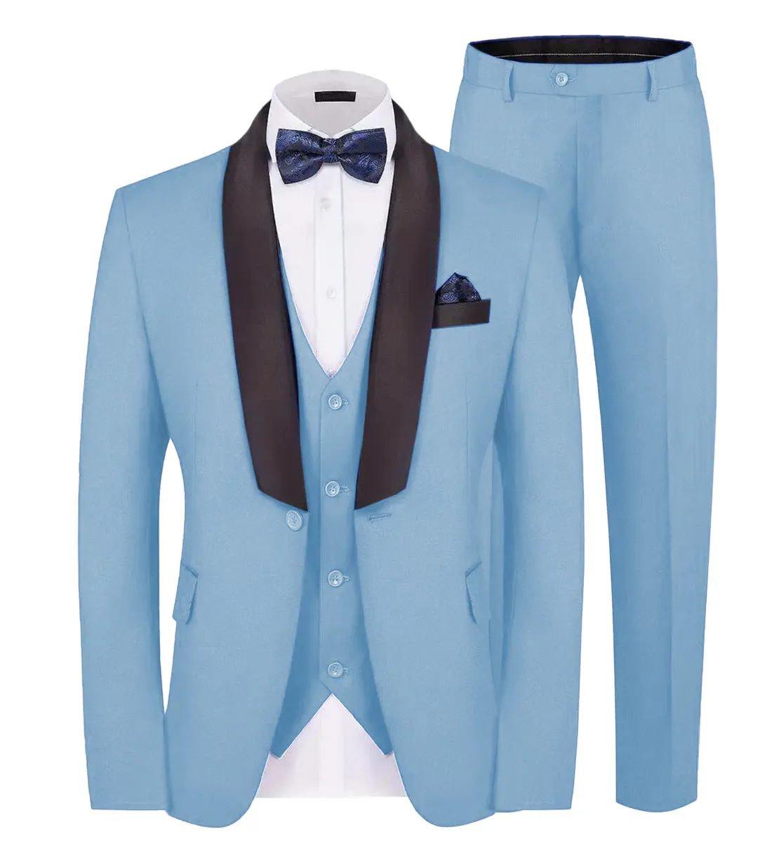 Fashion Men's Suit Flat 3 Pieces Shawl Lapel Tuxedo For Prom (Blazer vest Pants)