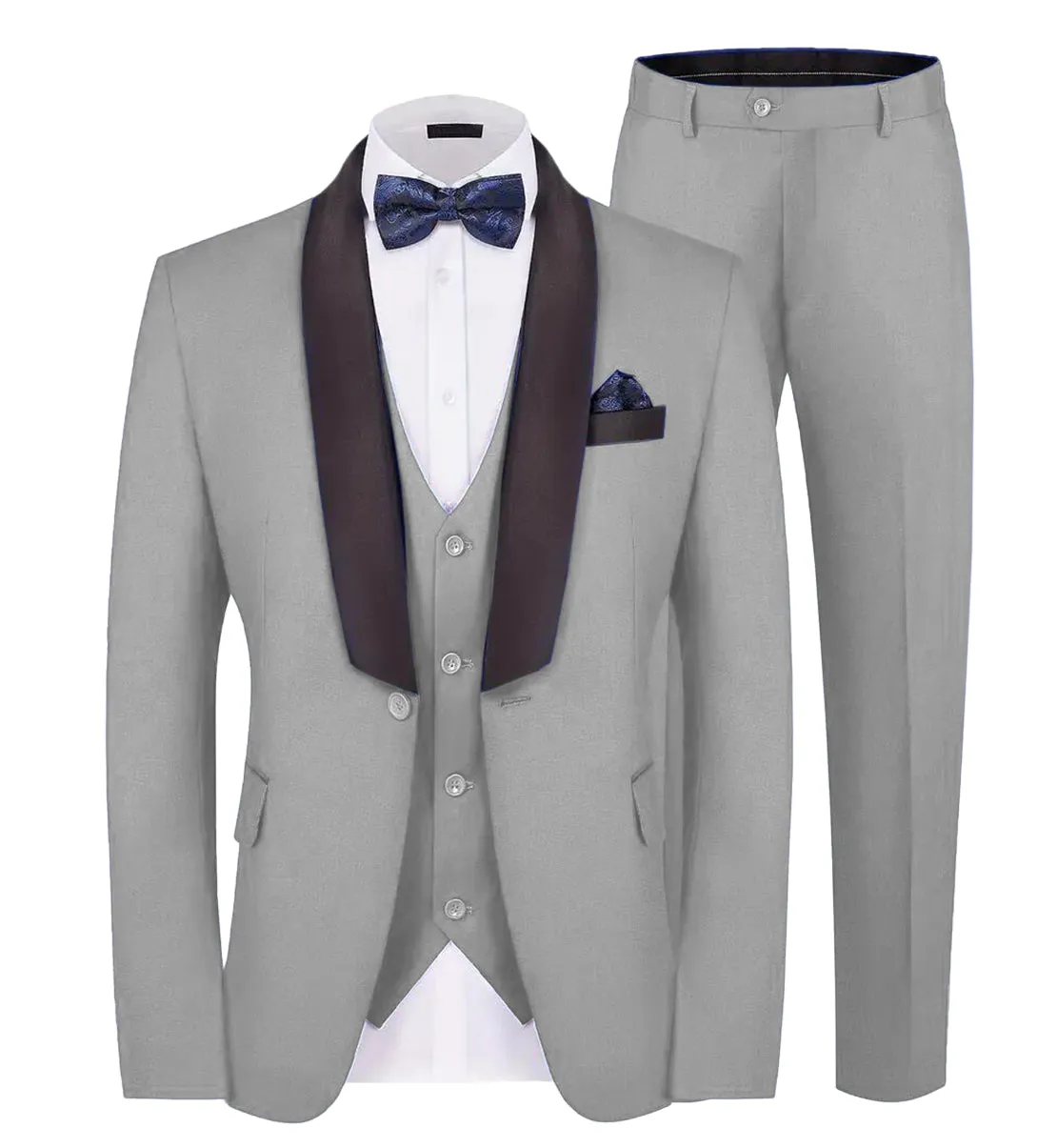 Fashion Men's Suit Flat 3 Pieces Shawl Lapel Tuxedo For Prom (Blazer vest Pants)