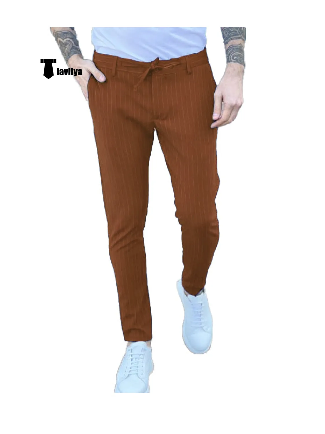 Fashion Men's Suit Pants Stripe Regular Fit Trousers