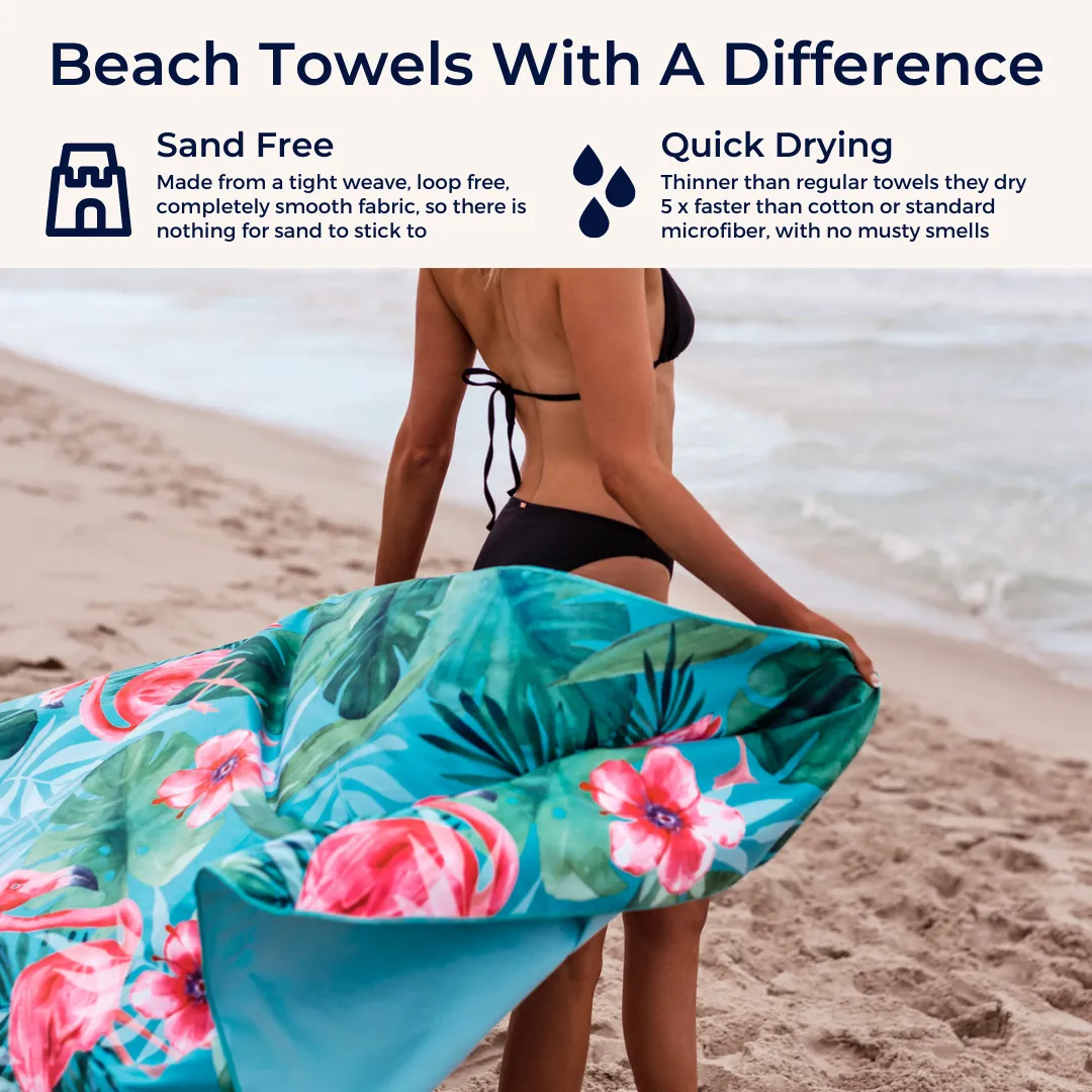 Flamingo Large Beach Towel & Pouch