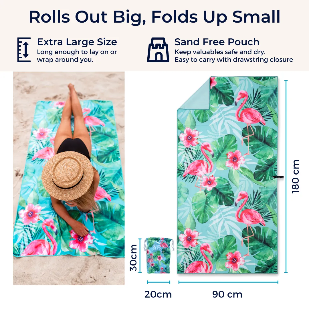 Flamingo Large Beach Towel & Pouch