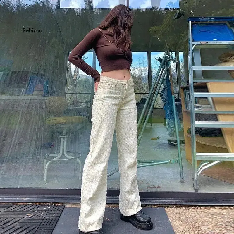 Floral Vintage Women Jeans Fashion Streetwear Ripped Baggy Boyfriend