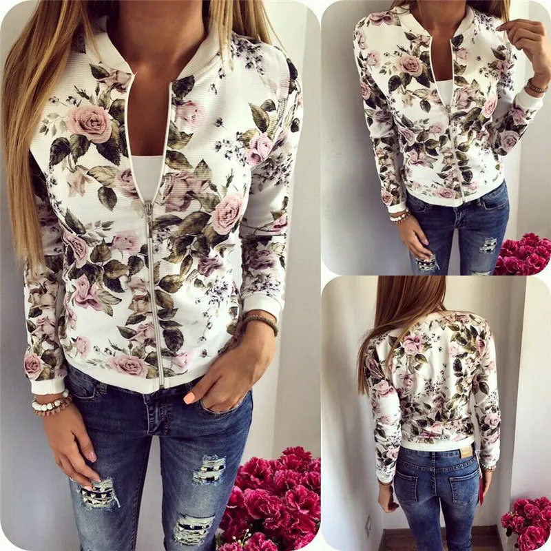 Flower Print Baseball Jacket