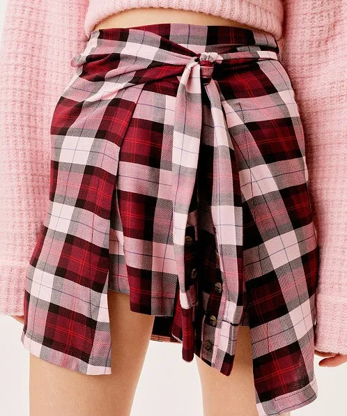 For Love & Lemons Gwen Wrap Skirt in Red