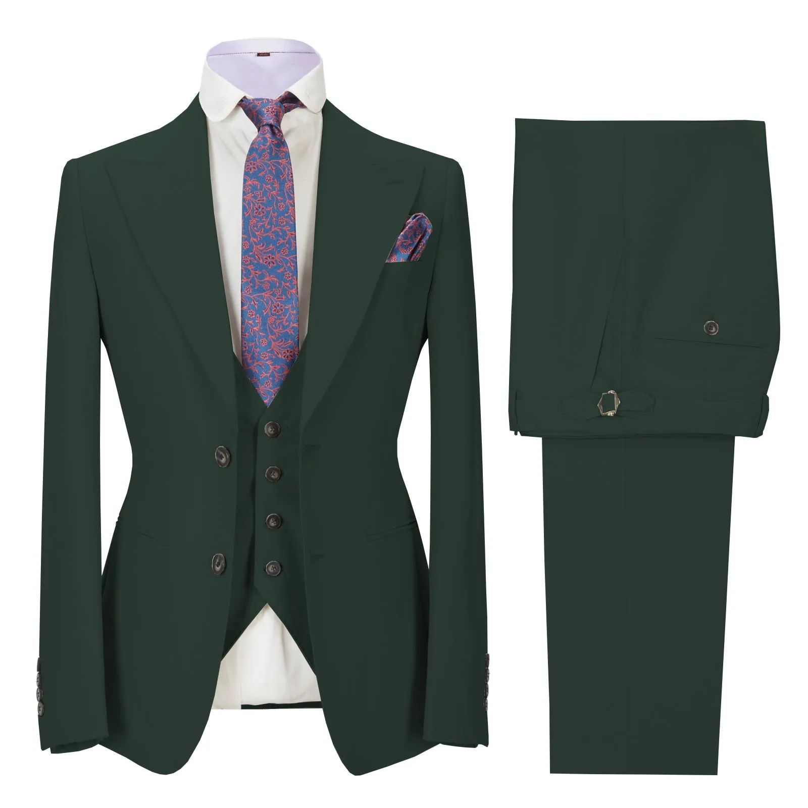 Formal Men's 3 Pieces Mens Suit Peak Lapel Solid Tuxedos (Blazer vest Pants)