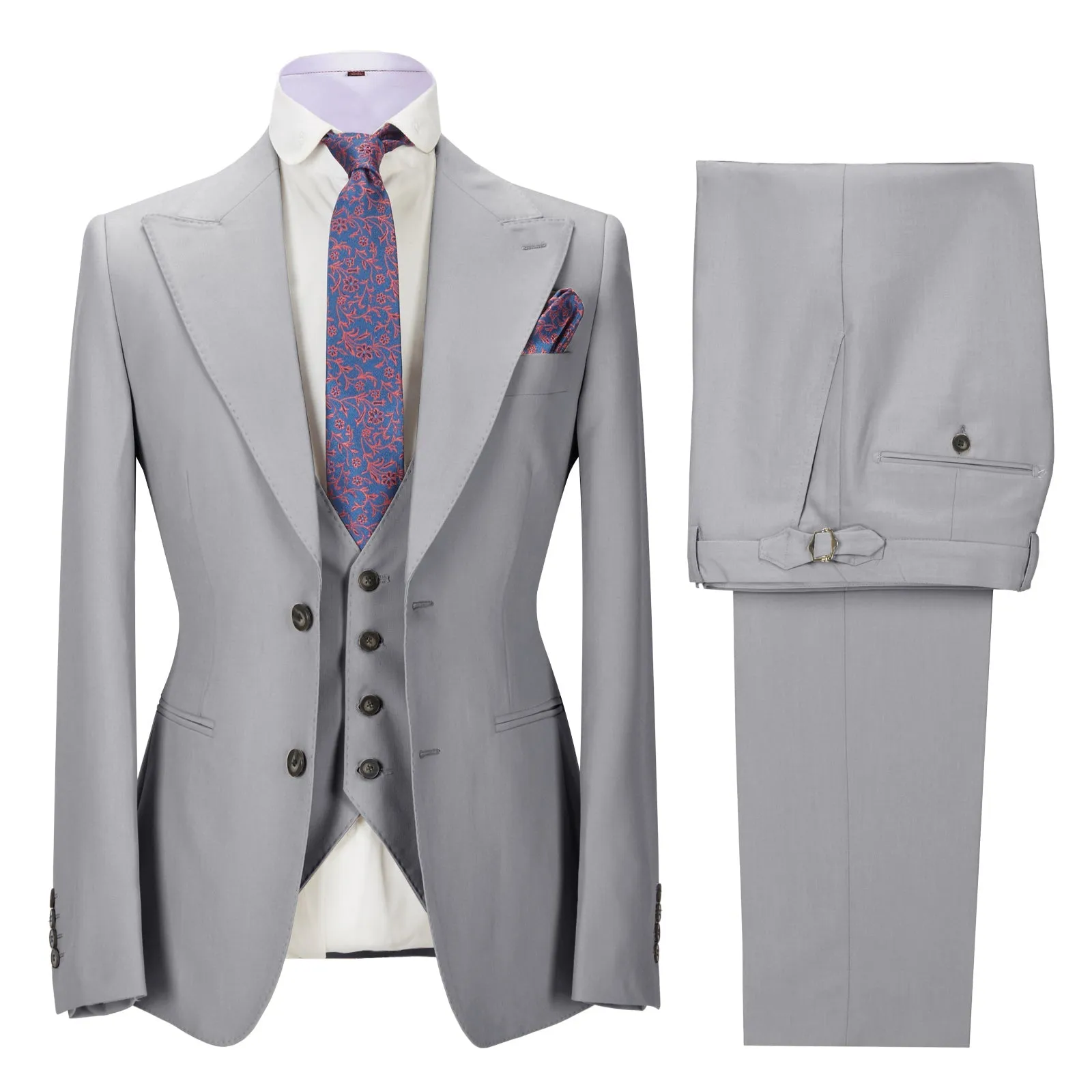 Formal Men's 3 Pieces Mens Suit Peak Lapel Solid Tuxedos (Blazer vest Pants)