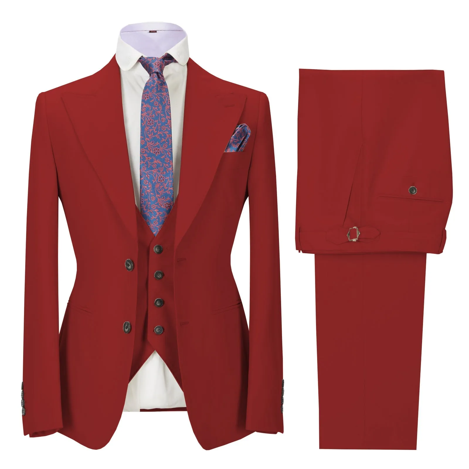 Formal Men's 3 Pieces Mens Suit Peak Lapel Solid Tuxedos (Blazer vest Pants)