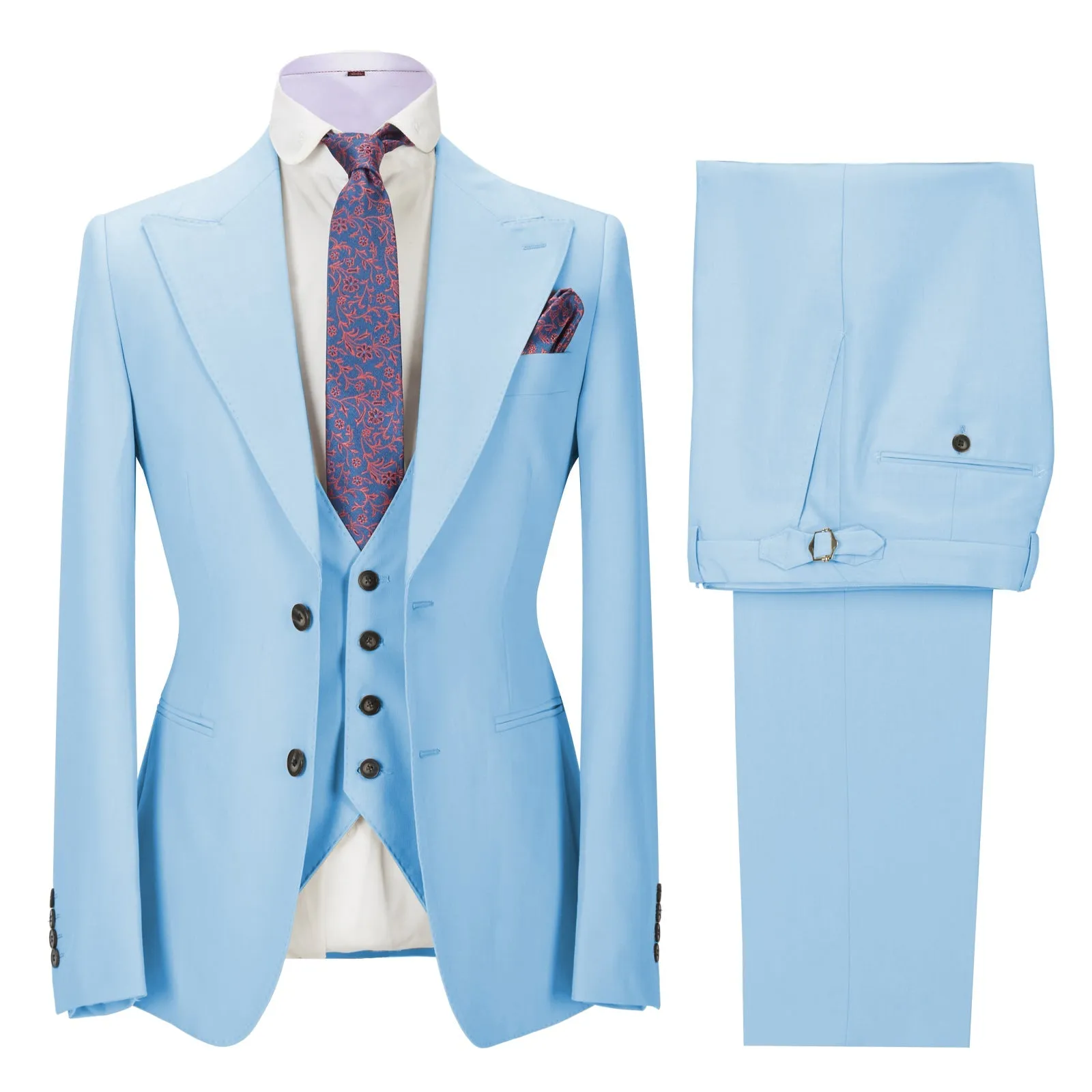Formal Men's 3 Pieces Mens Suit Peak Lapel Solid Tuxedos (Blazer vest Pants)