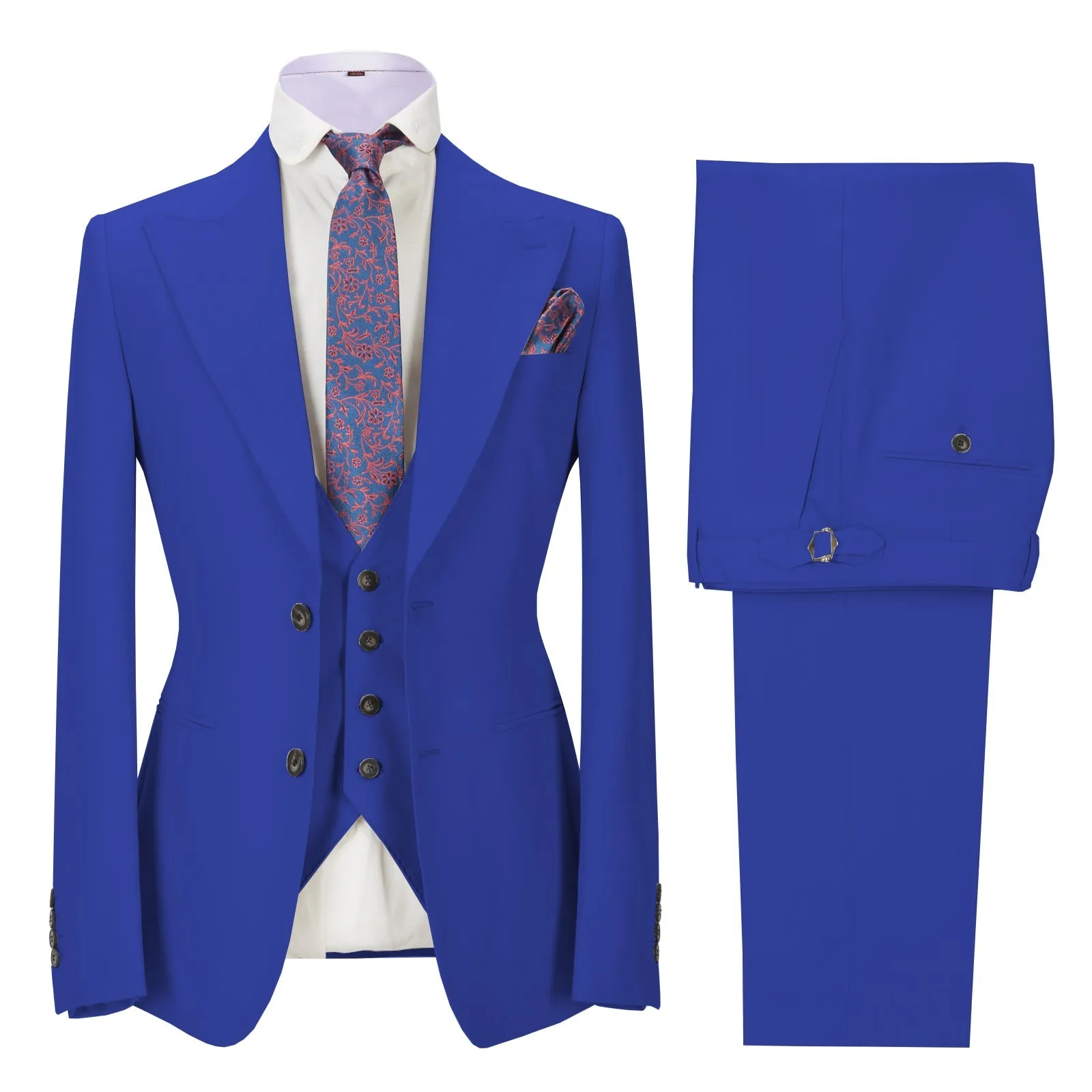 Formal Men's 3 Pieces Mens Suit Peak Lapel Solid Tuxedos (Blazer vest Pants)