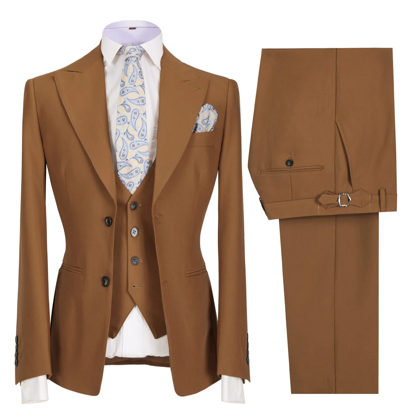 Formal Men's 3 Pieces Mens Suit Peak Lapel Solid Tuxedos (Blazer vest Pants)