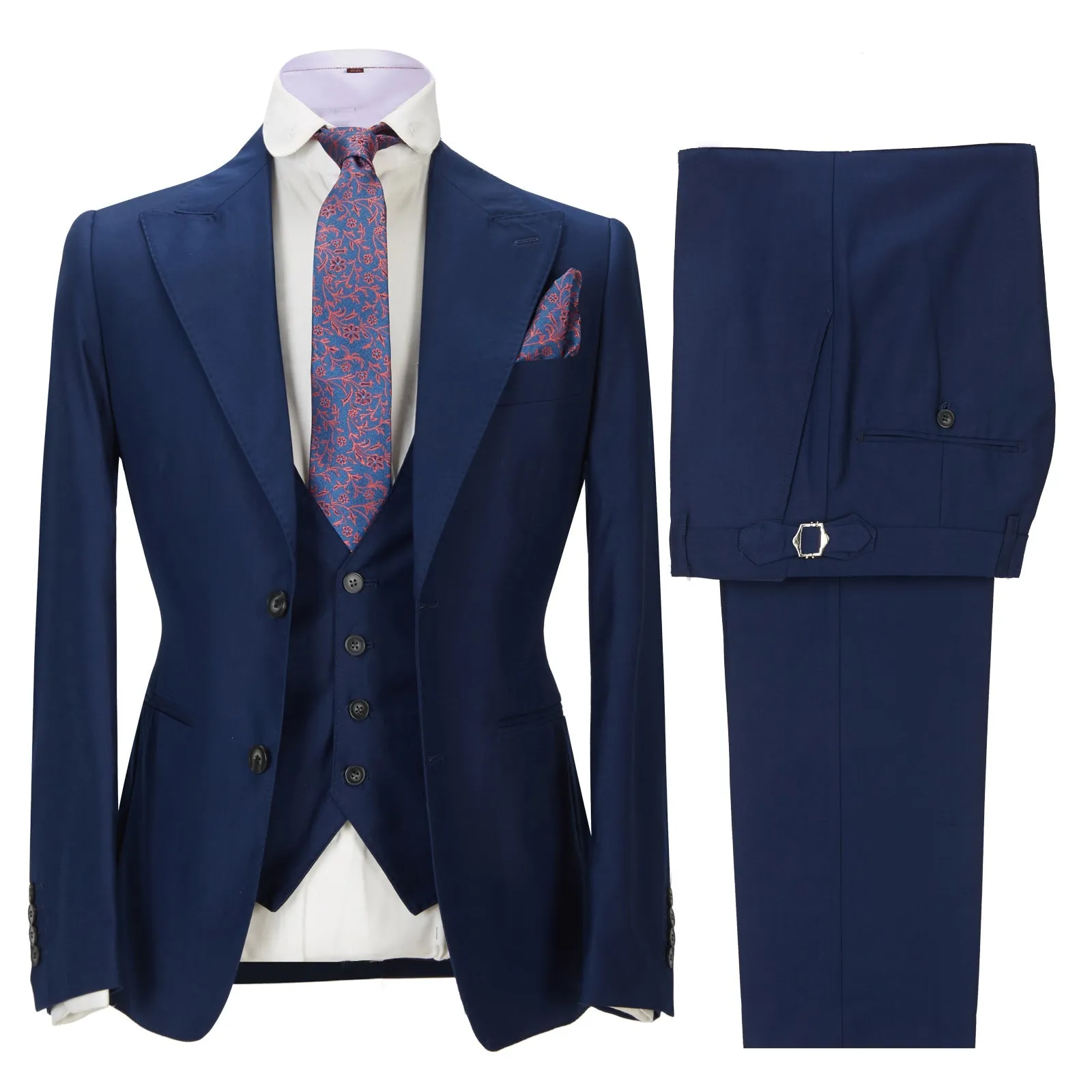 Formal Men's 3 Pieces Mens Suit Peak Lapel Solid Tuxedos (Blazer vest Pants)