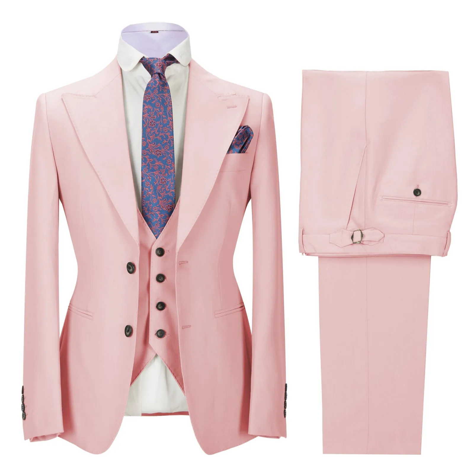 Formal Men's 3 Pieces Mens Suit Peak Lapel Solid Tuxedos (Blazer vest Pants)