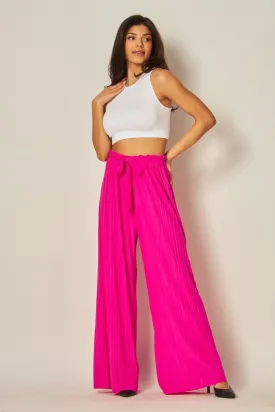 Fuchsia Pleated Wide Leg Paperback Self Tie Pants