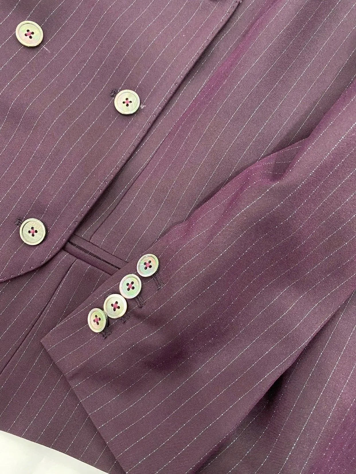 Fuchsia Striped Worsted Pant Suit, Slim Three-Piece Women Suit, Business Formal
