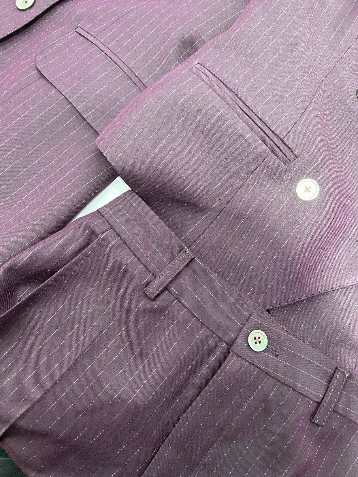 Fuchsia Striped Worsted Pant Suit, Slim Three-Piece Women Suit, Business Formal