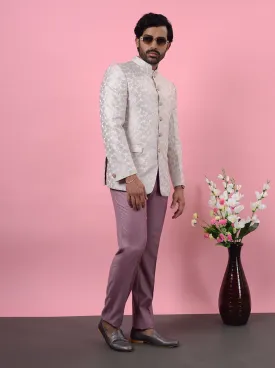 Grey & Peach Jodhpuri Suit | JadeBlue