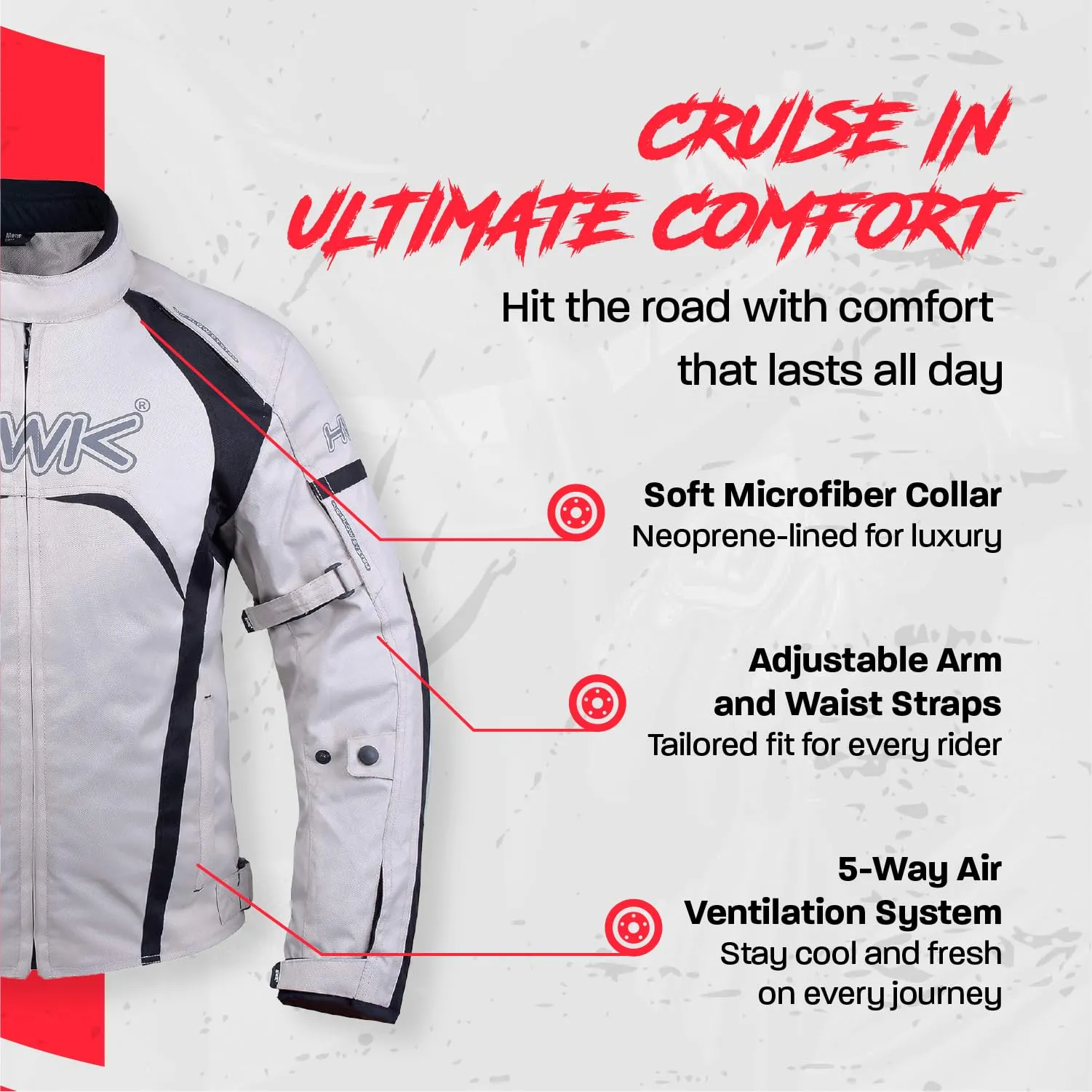 HWK Motorcycle Jacket for Men & Women, Waterproof, High Visibility Rain Jacket with CE Armor, Adjustable, Durable Polyester Motorcycle Riding Jacket, Dirt Bike Gear Enduro Racing, Silver, S