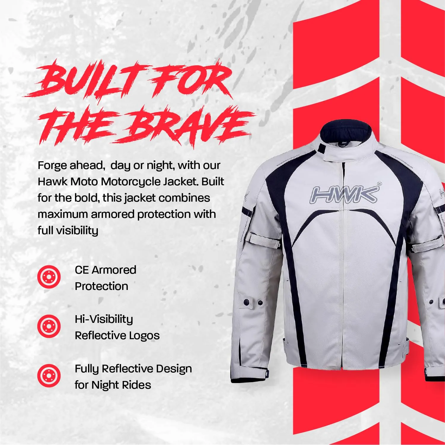 HWK Motorcycle Jacket for Men & Women, Waterproof, High Visibility Rain Jacket with CE Armor, Adjustable, Durable Polyester Motorcycle Riding Jacket, Dirt Bike Gear Enduro Racing, Silver, S