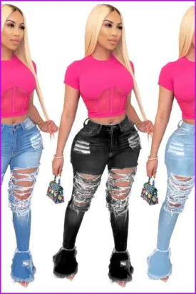 Jeans Woman Fashion Pop Hole Ripped Jeans F776
