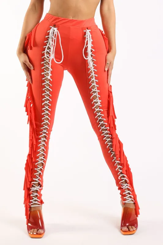 Lace up Fringe Pants (More Colors)