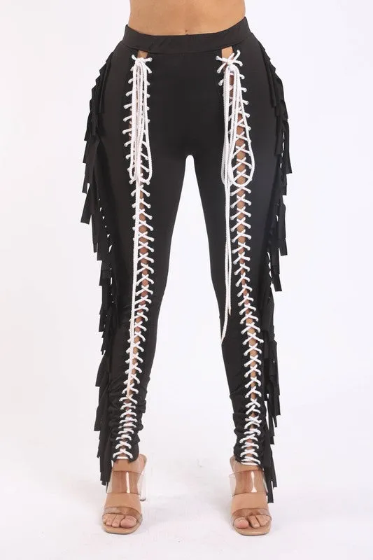 Lace up Fringe Pants (More Colors)