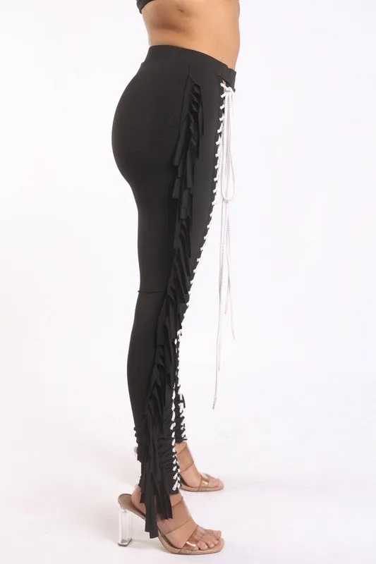 Lace up Fringe Pants (More Colors)