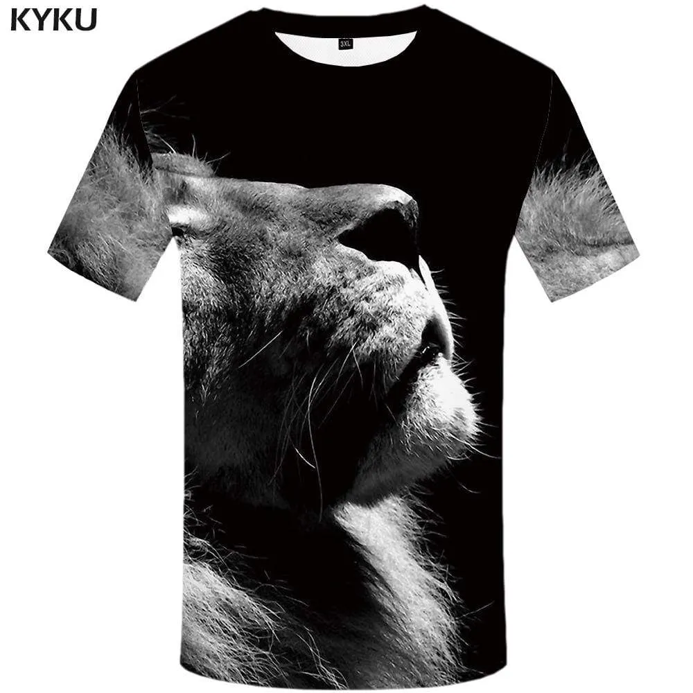Lion T-shirts Men Gray T-shirt 3d Animal Tshirts Print Gothic T shirts Funny Tshirt Anime Mens Fashion Short Sleeve Unisex