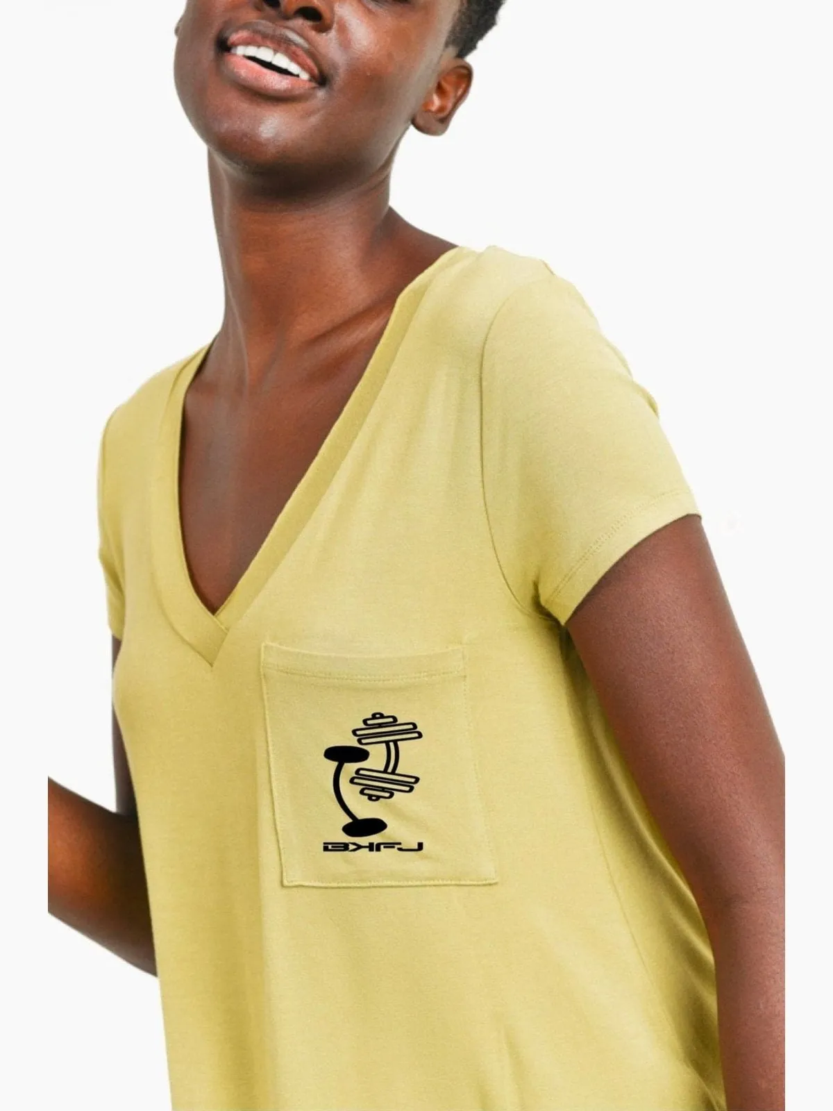 Longline Deep V-Neck T-Shirt w/Pocket