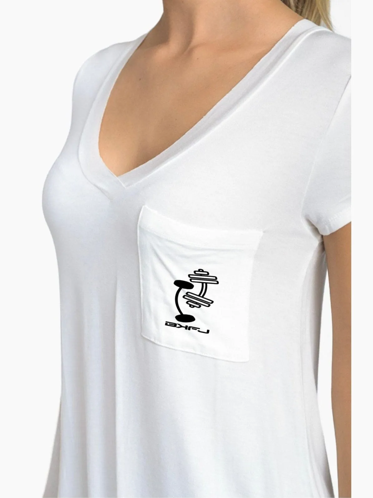 Longline Deep V-Neck T-Shirt w/Pocket