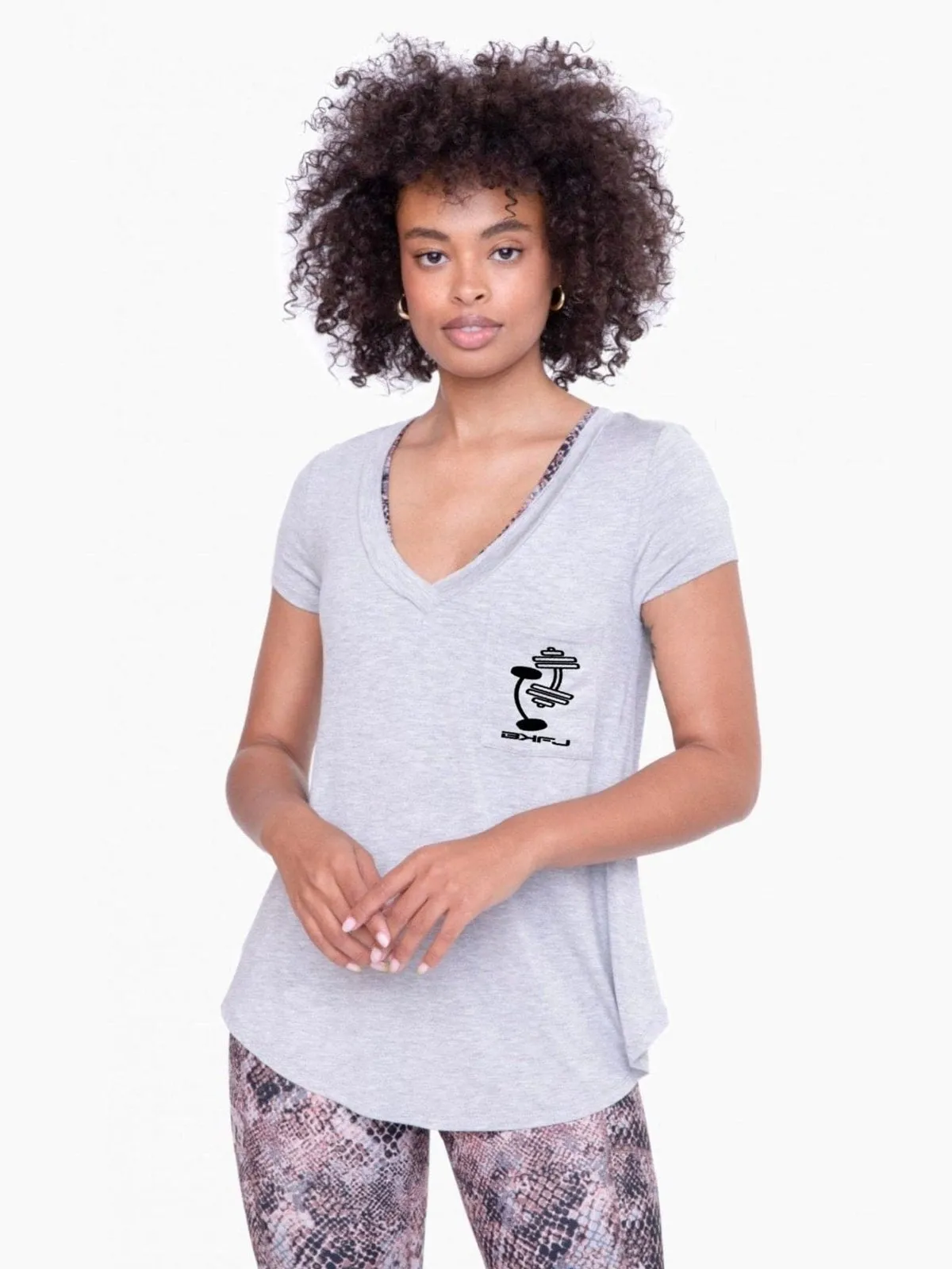 Longline Deep V-Neck T-Shirt w/Pocket