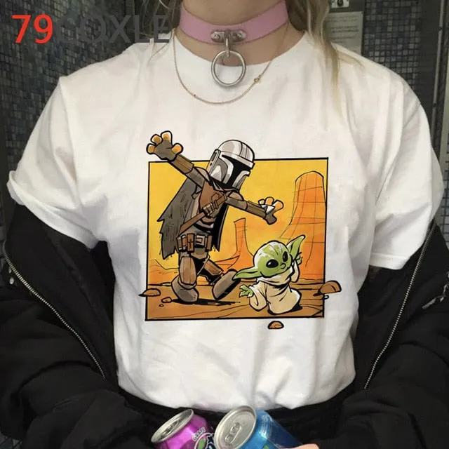 Lovely Baby Yoda T Shirt Men Star Wars Mandalorian T-Shirt Funny Cartoon The Child Yoda Cute Tshirt Hip Hop Top Tees Male