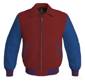 Luxury Bomber Classic Jacket Maroon Body and Blue Leather Sleeves