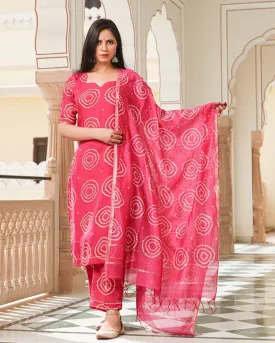 Magenta Modal Bandhani Suit Set
