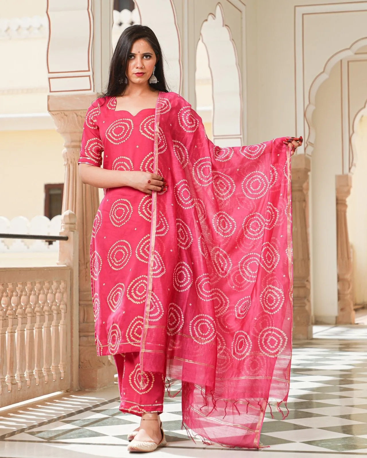 Magenta Modal Bandhani Suit Set