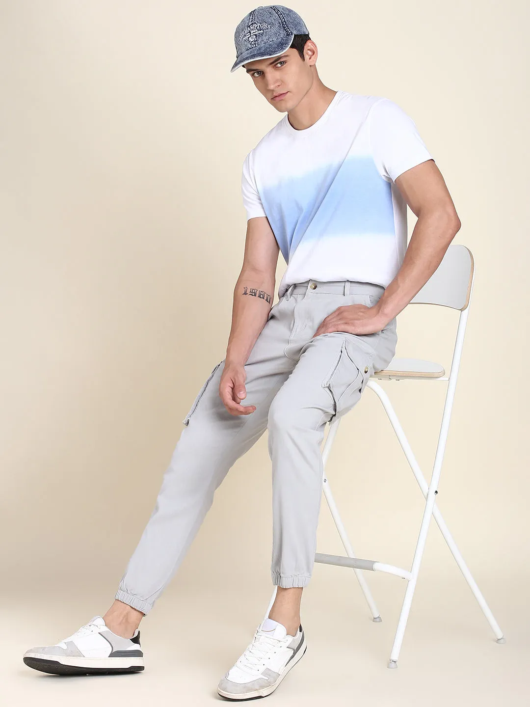 Men's Light Grey Solid Cargo Jogger