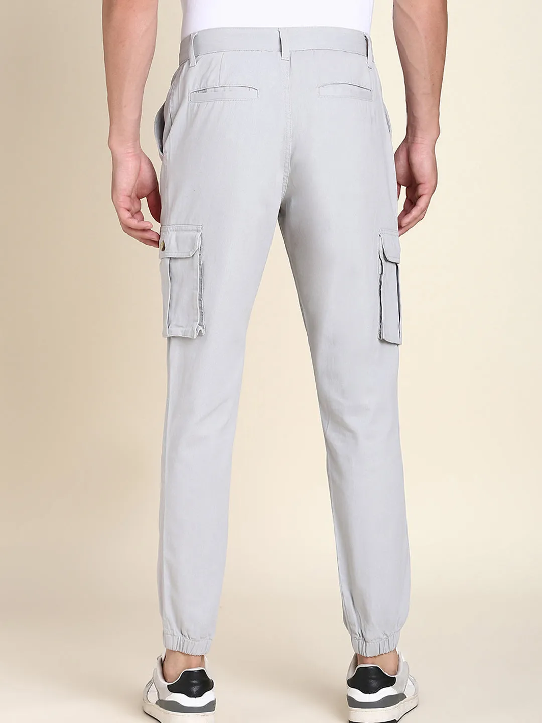 Men's Light Grey Solid Cargo Jogger