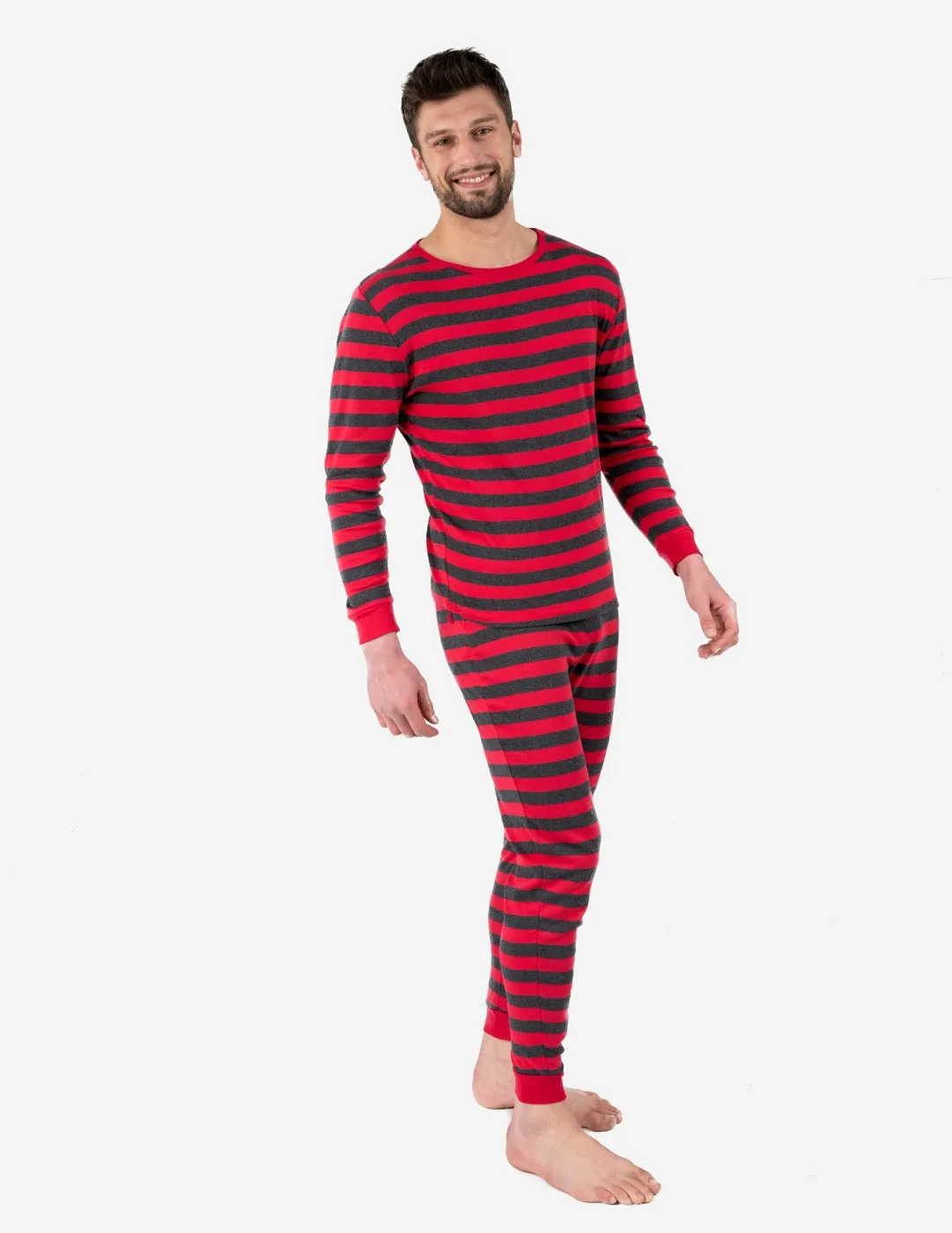 Mens Red & Grey Stripes Pajamas