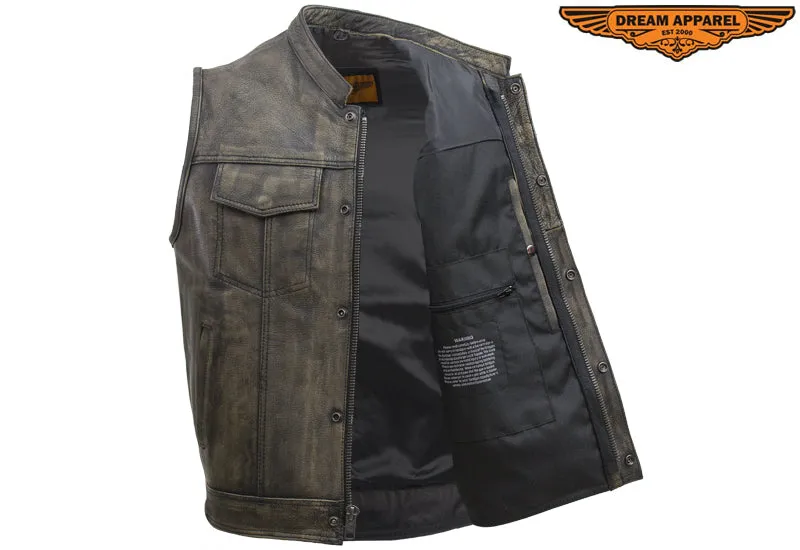 Mens SOA Style Motorcycle Club Vest Distressed Brown Leather