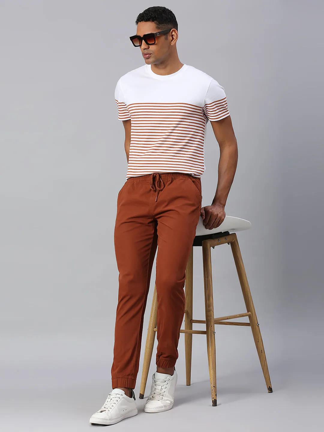 Men's Straight Fit Cotton Joggers (Rust)