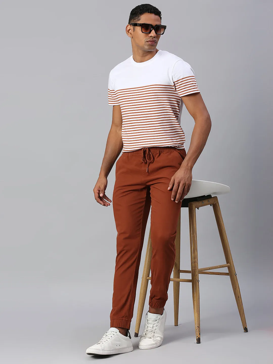 Men's Straight Fit Cotton Joggers (Rust)