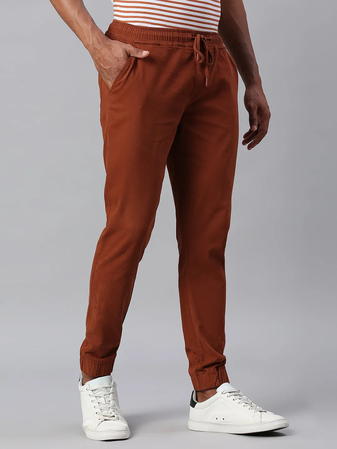 Men's Straight Fit Cotton Joggers (Rust)