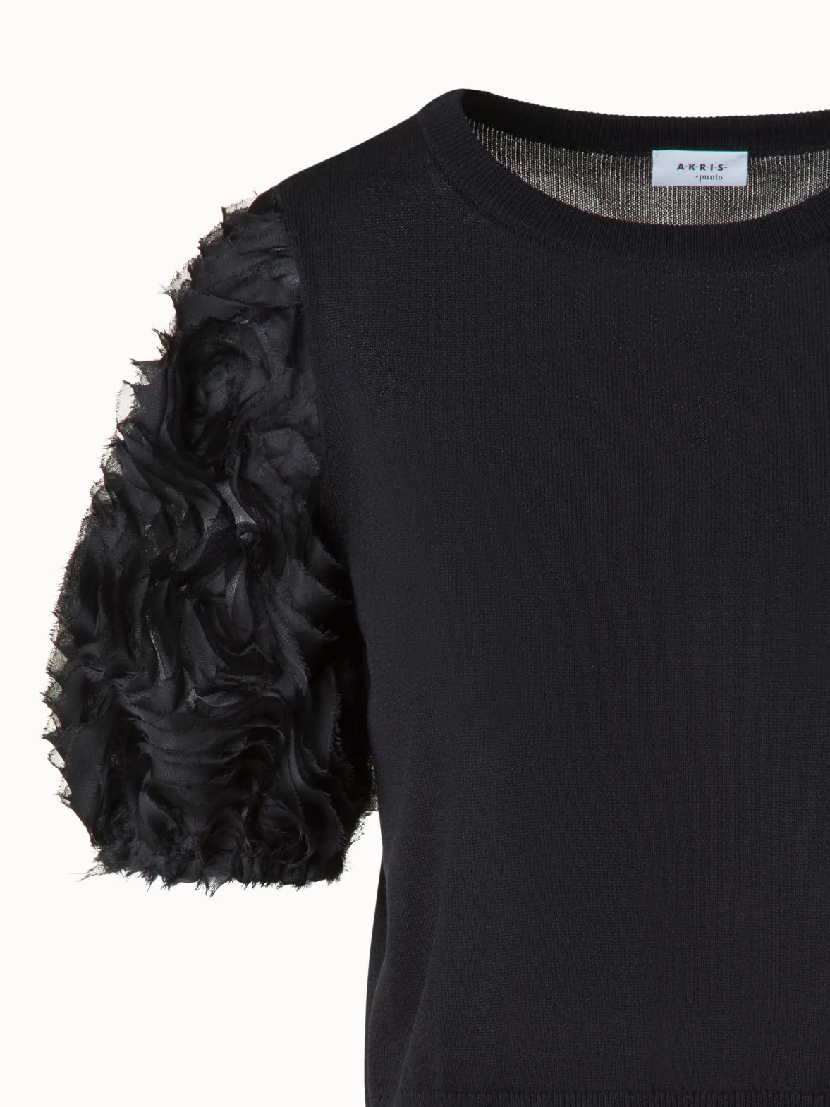 Merino Knit Shirt with 3D Carnation Embroidery