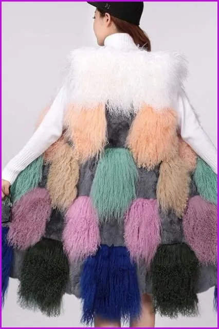 Mixcolored Mongolian Lamb Fur Gilet DO1523