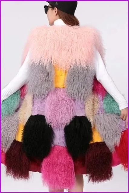 Mixcolored Mongolian Lamb Fur Gilet DO1523