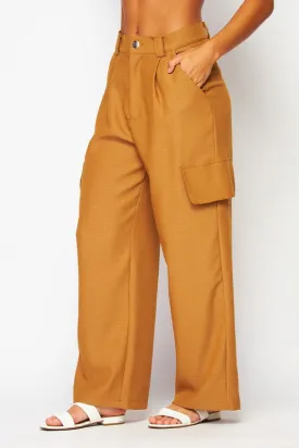 Mocha Chanel Fabric Cargo Wide-leg Pants