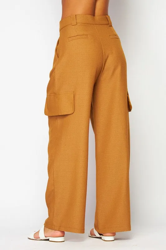 Mocha Chanel Fabric Cargo Wide-leg Pants