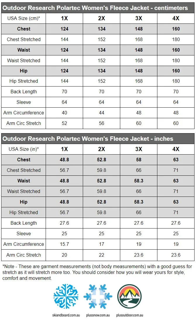 Outdoor Research Polartec 200 Women's Plus Size Fleece Jacket Habour Sizes 1X-2X