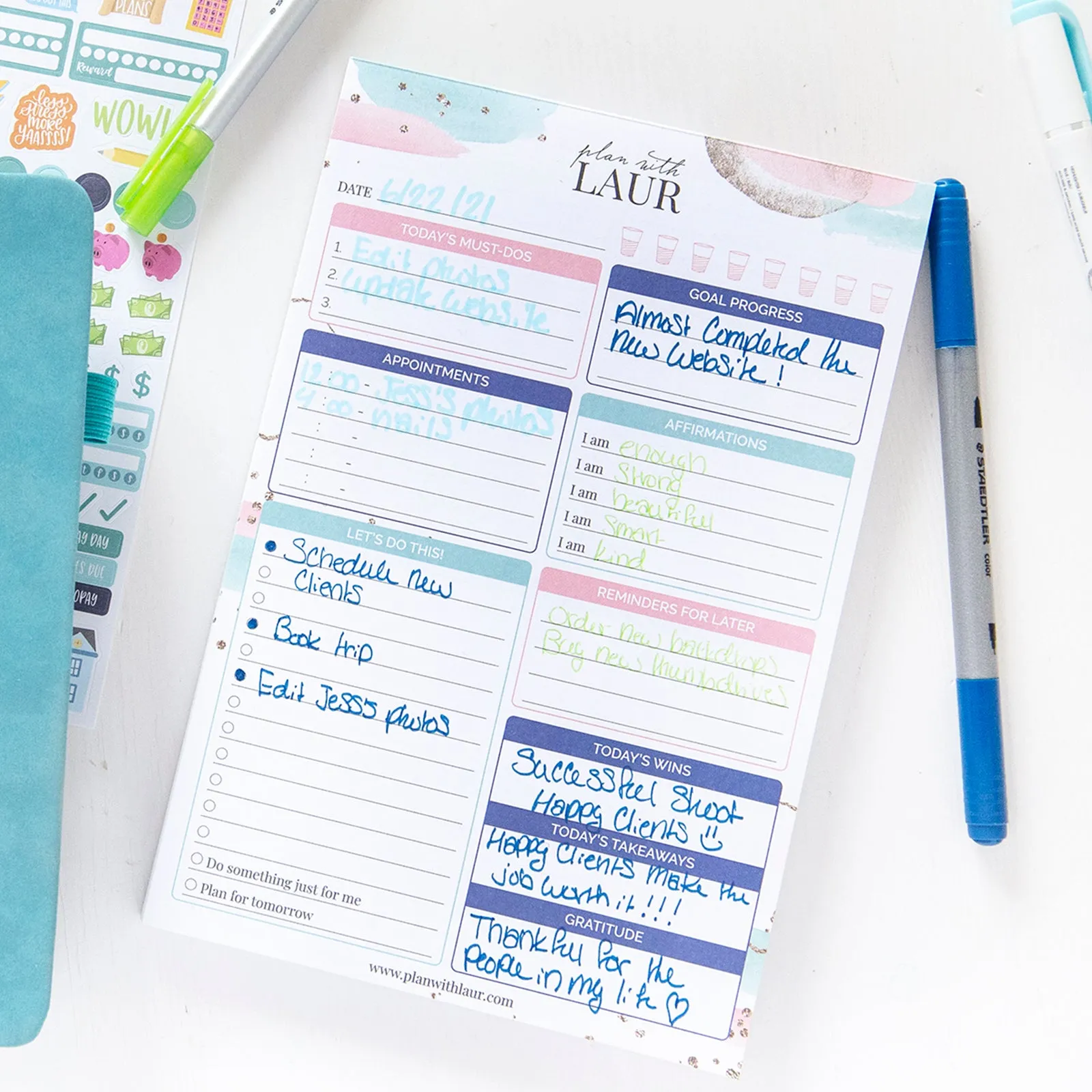 Planning Pad, 6" x 9", Double Sided Planning Pad, Plan with Laur