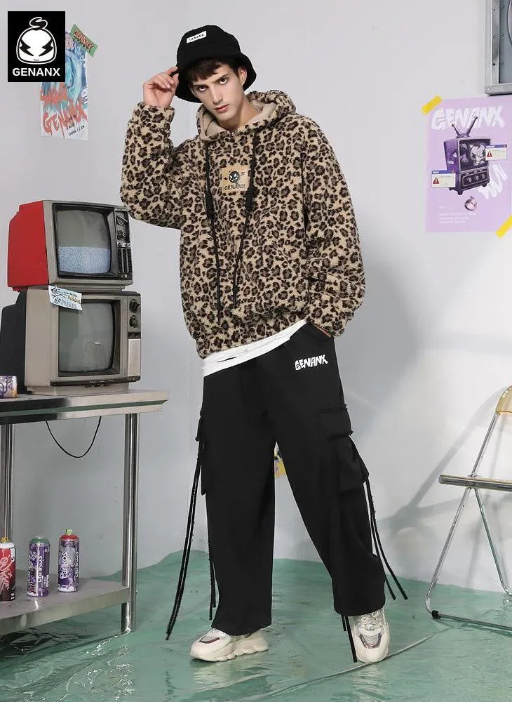 Pocket Decorative Stripes Letter Print Loose Casual Pants