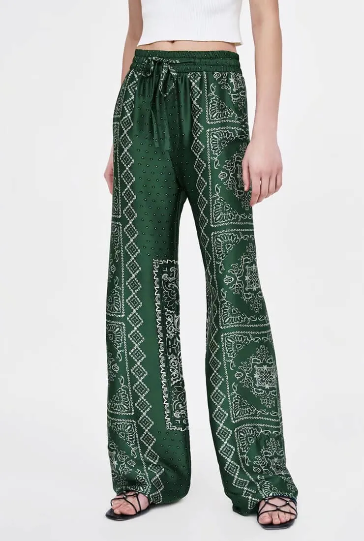 Printed Elastic Waist Wide Leg Pants